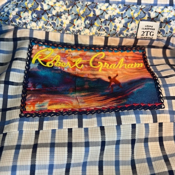 White Plaid Robert Graham Dress Shirt Size XXL 2TG Short Sleeve - Picture 3 of 4